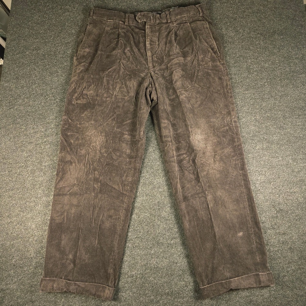Faconnable Albert Goldberg Brown Corduroy Pleated Trousers Men's 40 (Fits 40x30)